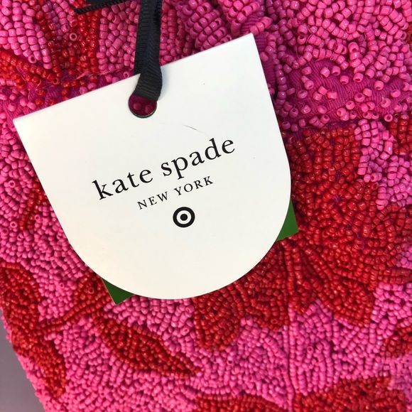KATE SPADE X TARGET Beaded Classic Rose Drawstring Bucket Bag Pink Red NEW - Picture 7 of 17